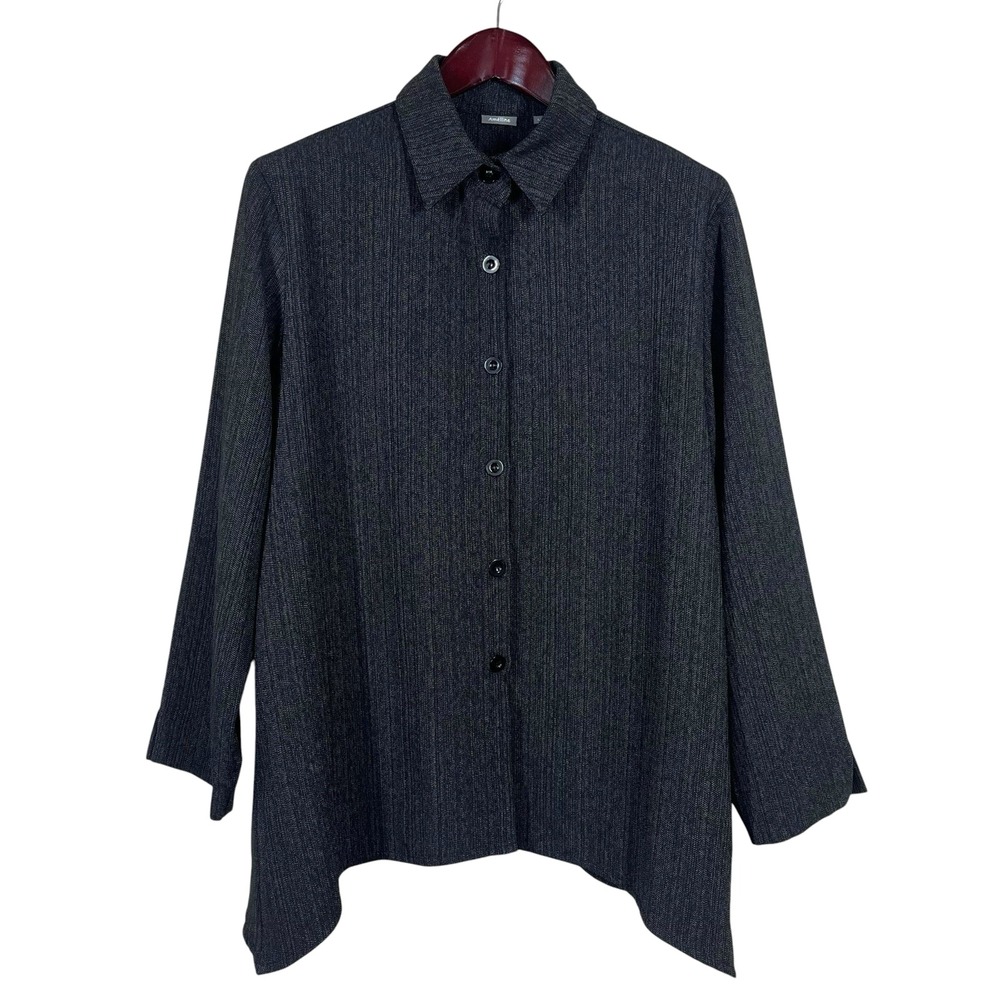 Amelline Asymmetric Button Front Top Womens L Minimalist Lagenlook Contemporary